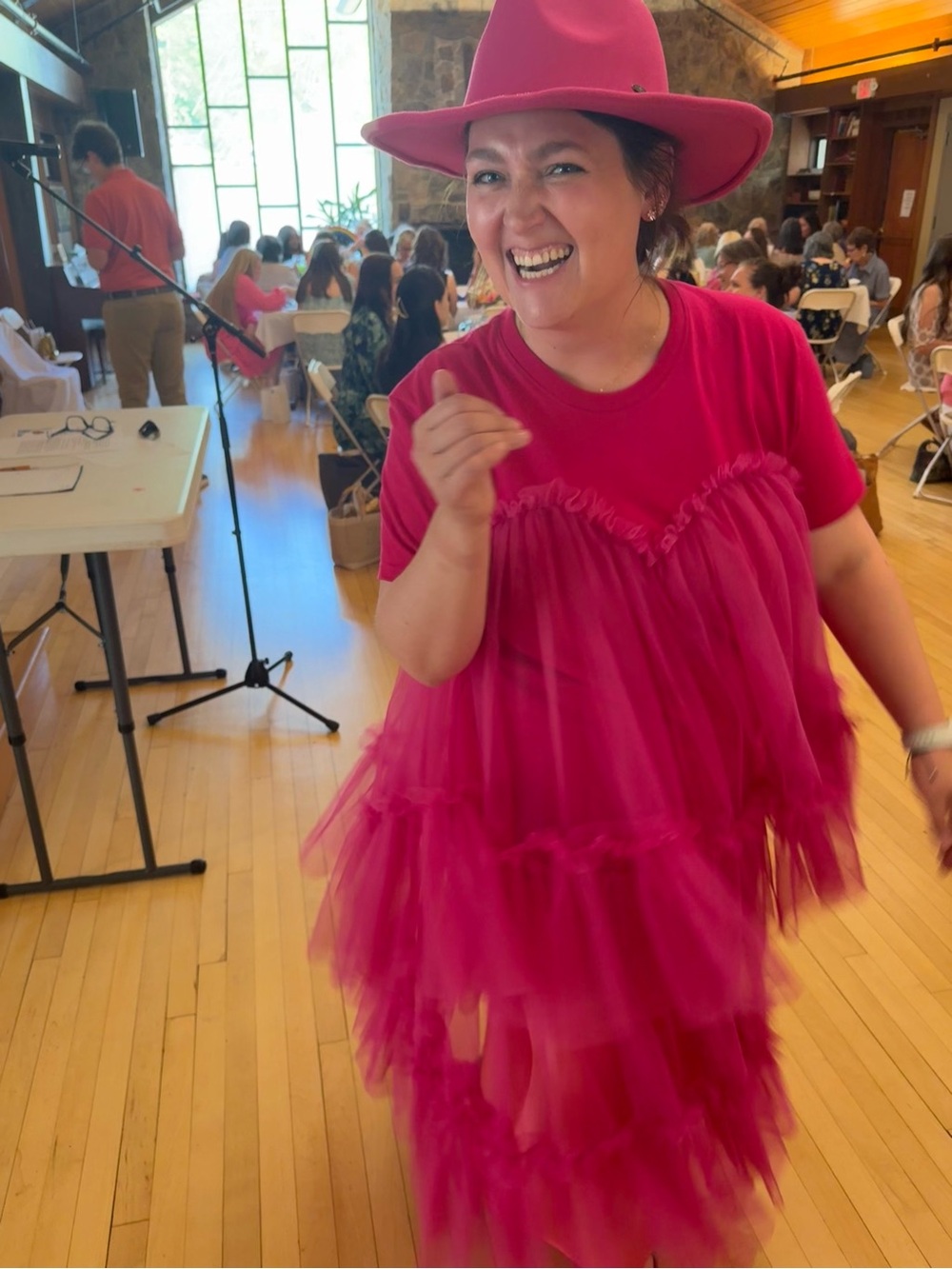 Pink Tiered Tulle Midi Dress - Picture 6 of 6